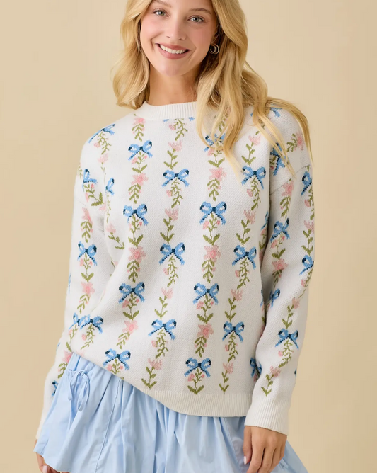 CL21006-WHT  Coquette Ribbon Bow sweater