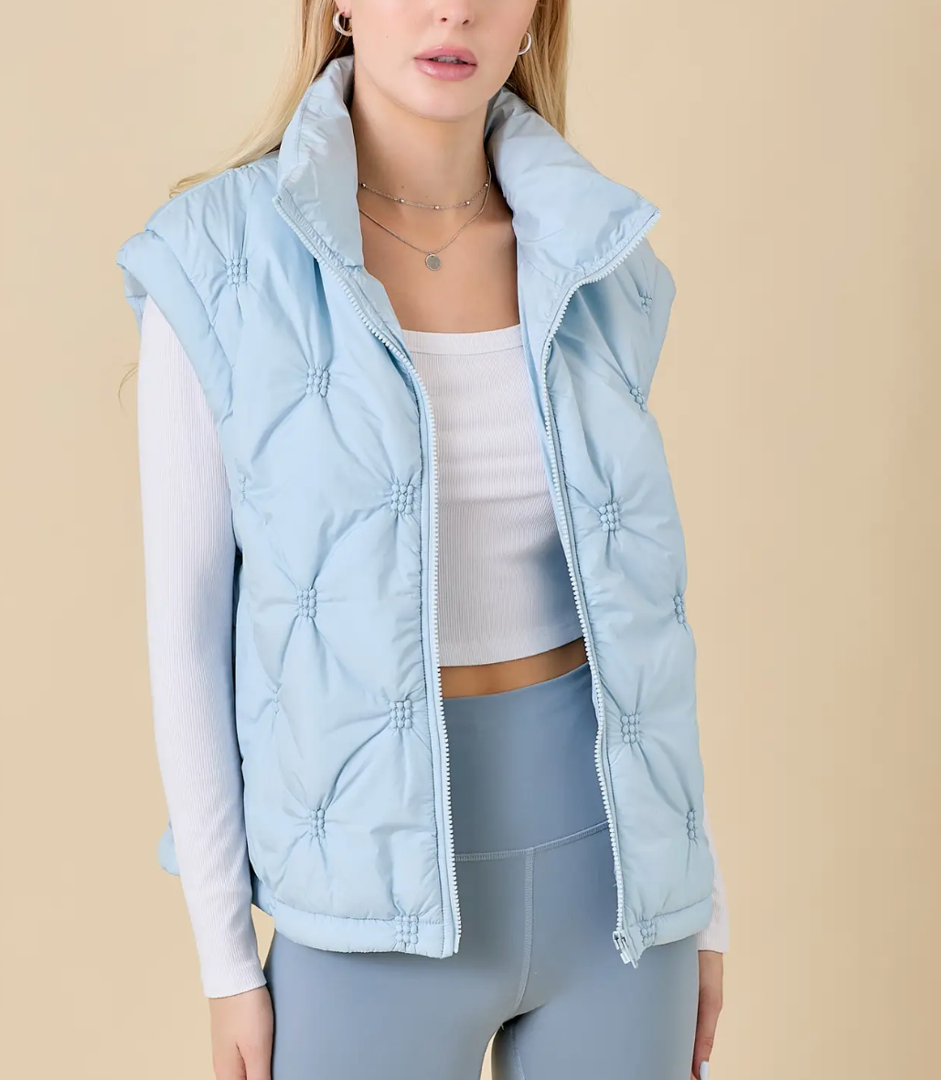 CJ61366  Quilted Zipper Vest Sky Blue