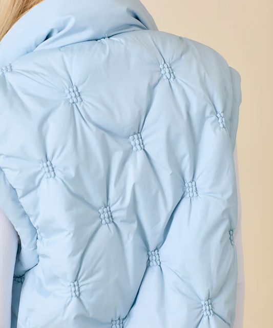 CJ61366  Quilted Zipper Vest Sky Blue