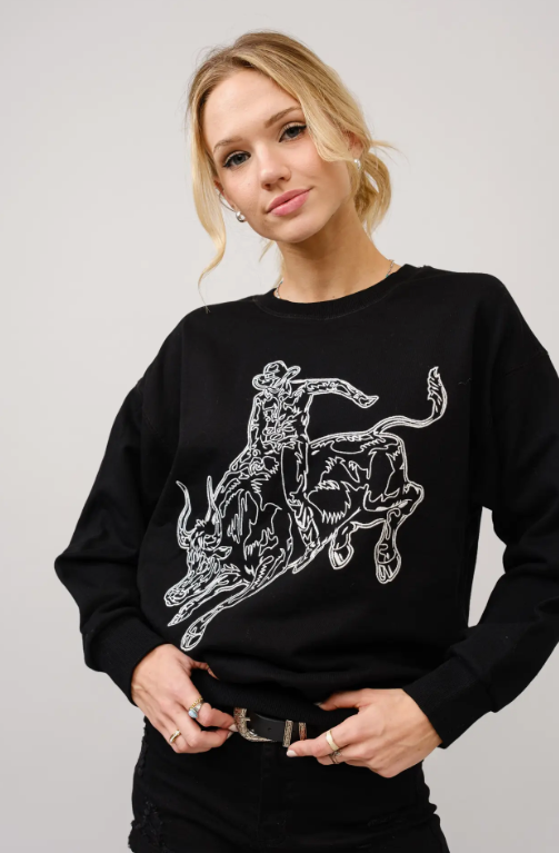 36327T-BLACK   Embroidered Western Pullover Sweatshirt Black