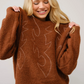 36332W-BROWN  Western Boots Stitch Pattern Crew Neck Sweater
