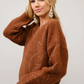 36332W-BROWN  Western Boots Stitch Pattern Crew Neck Sweater