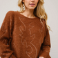 36332W-BROWN  Western Boots Stitch Pattern Crew Neck Sweater