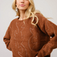 36332W-BROWN  Western Boots Stitch Pattern Crew Neck Sweater