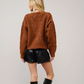 36332W-BROWN  Western Boots Stitch Pattern Crew Neck Sweater