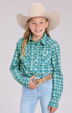 03-080-0062-0467 Roper Girl's West Made Collection LS Shirt Plaid Blue