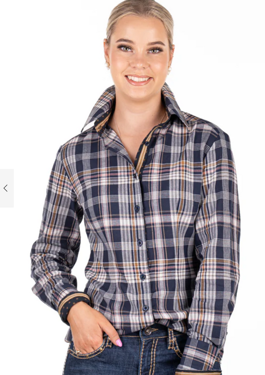 RR01-2004 Hitchley and Harrow Fitted Long Sleeve - Navy, White, Tan Check