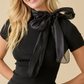 LL21024-BLACK Sweater Knit top with Bow