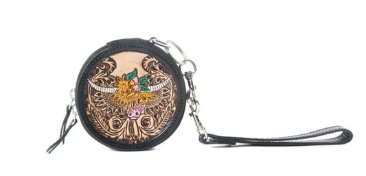 S-12699 Western Crest Handtooled Leather Coin Pouch in Desert Tan