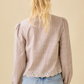 LT34403-SAGE Long Sleeve V Neck Scallop Top with front Tie