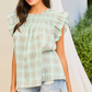 LT33249 Ruffle Sleeve Plaid Top
