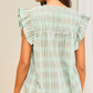 LT33249 Ruffle Sleeve Plaid Top