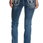 EBS813 Grace in LA Women's Desert Aztec Floral Skull Jean 34 Leg
