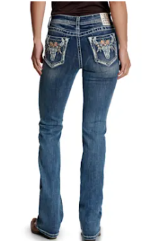 EBS813 Grace in LA Women's Desert Aztec Floral Skull Jean 34 Leg