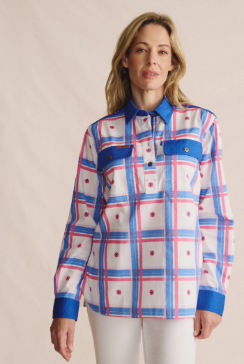 1SHW00129 S.Kidman Women's Spencer 1/2 Button Workshirt Mid Blue
