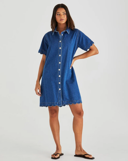 20003DWSS-MBL   Sass Vale Scalloped Denim Dress