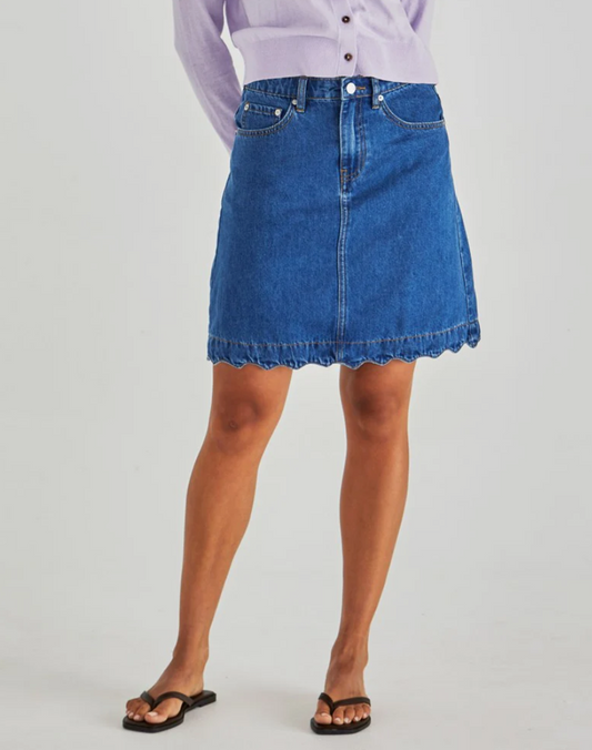 18994SWSWSS-MBL   Sass Vale Scalloped Denim Skirt