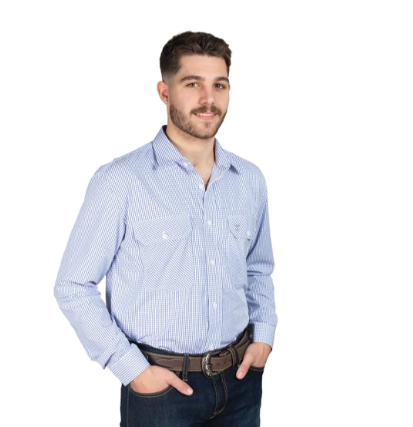 MBLS2400 Just Country Men's Evan Full Button Blue Check
