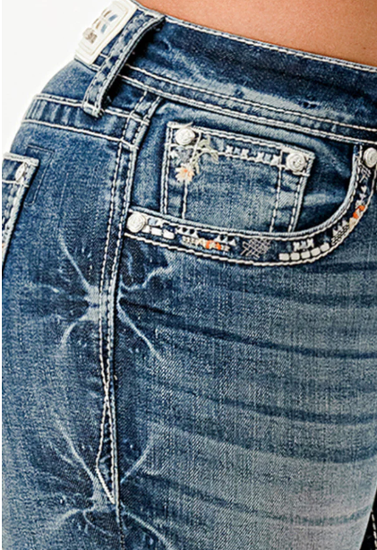 EBS657 LA Grace In La Women's Floral Diamonds Mid Rise Jean
