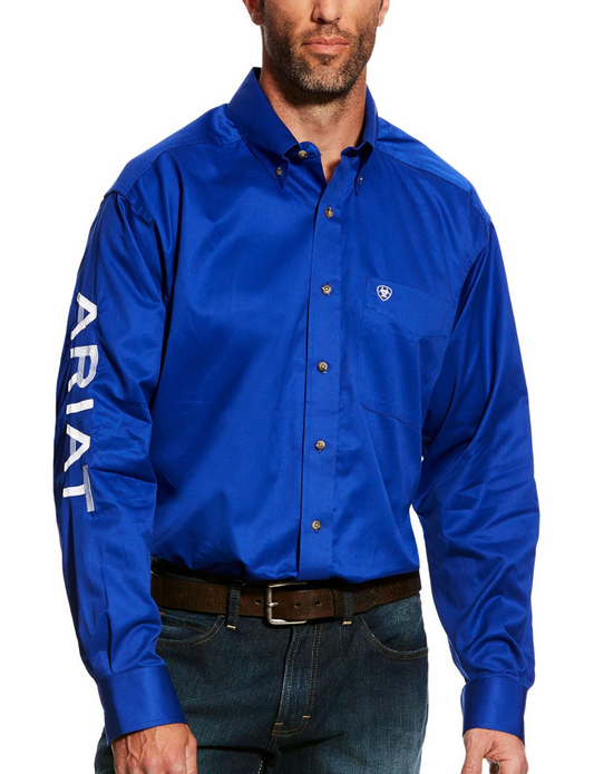 10017498 Ariat Men's Team Logo LS Shirt Ultramarine/ White