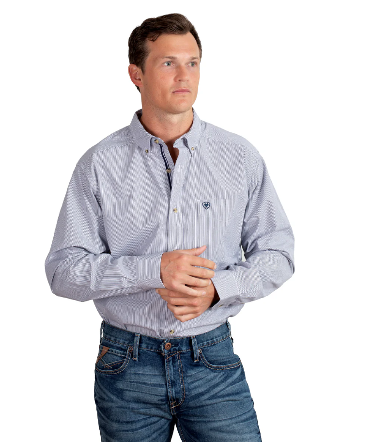 10048076 Ariat Men's Pro Series Cliff LS Shirt Navy Stripe