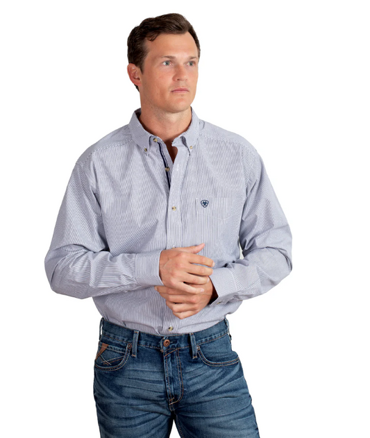 10048076 Ariat Men's Pro Series Cliff LS Shirt Navy Stripe
