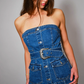 23689T Western Buckle Detailed  Denim Top