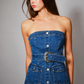 23689T Western Buckle Detailed  Denim Top
