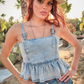 23633T Western Buckle Denim Peplum Top