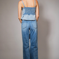 23633T Western Buckle Denim Peplum Top