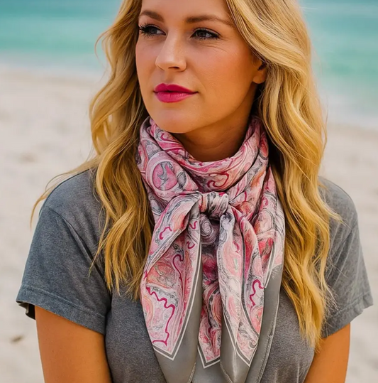 WR3416 Cowgirl Pink &  Grey Paisley Wild Rag