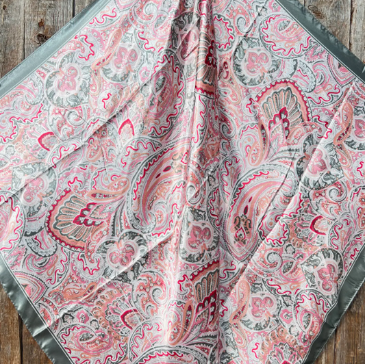 WR3416 Cowgirl Pink &  Grey Paisley Wild Rag