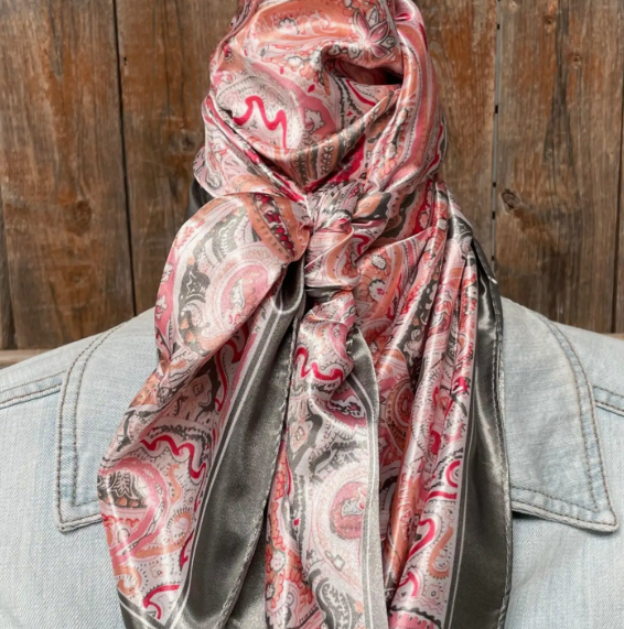 WR3416 Cowgirl Pink &  Grey Paisley Wild Rag