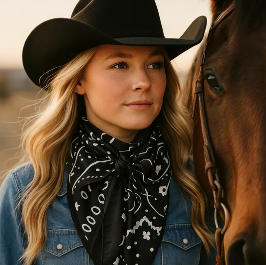 WR3411 Cowgirl Black & White Paisley Wild Rag