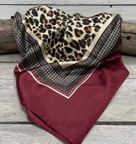 WR397 Cowgirl Wine Leopard Print Wild Rag