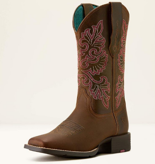 10064078 Ariat Women's Round Up Wide Square Toe Stretchfit Sassy Brown