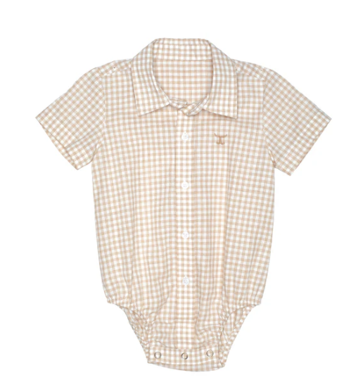 IWSS2536 Just Country Infant Frankie Short Sleeve Full Button Jumpsuit Fawn Small Check