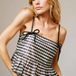 23314T-BLACK   Gingham Peplum Bow Tank