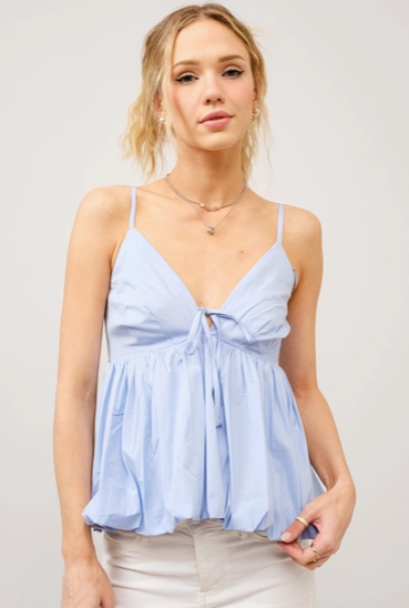 23278T  Puff Bottom Tie front Cami Sky Blue