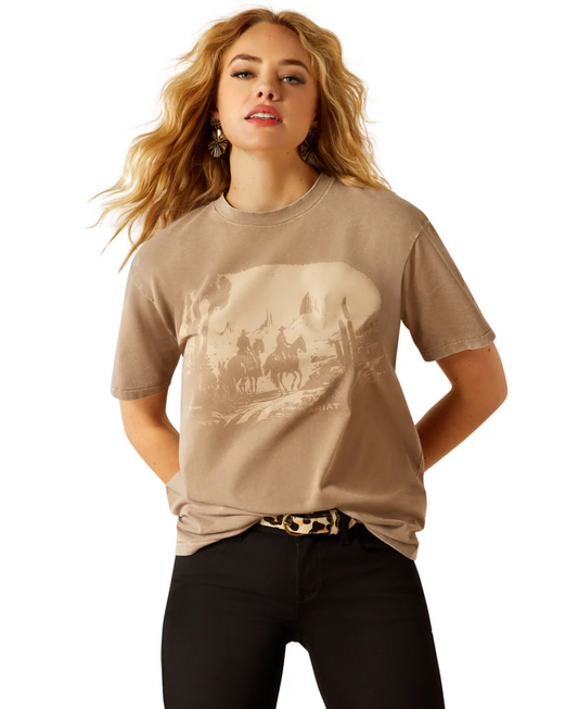 10055131 Ariat Women's Western Mural SS Tee Washed Greige