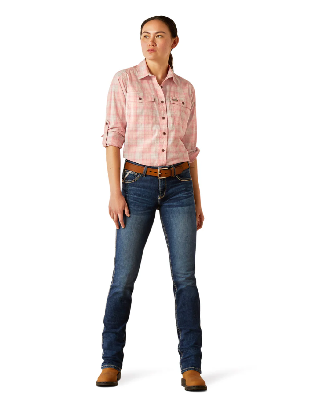 10055076 Ariat Women's Rebar Made Tough Durastretch work shirt LS Powder Pink