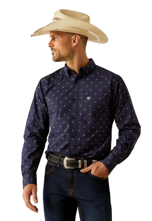10054804 Ariat Men's Cordell Fitted LS Shirt Navy