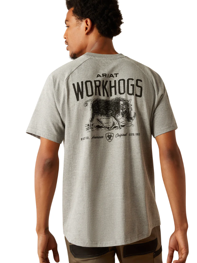 10054447 Ariat Men's Rebar Cotton Strong Workhog SS Tee Heather Grey