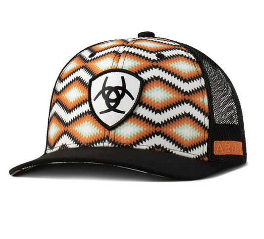 A300090826 Ariat Women's Shield Southwest Mesh Orange Snap Back Cap