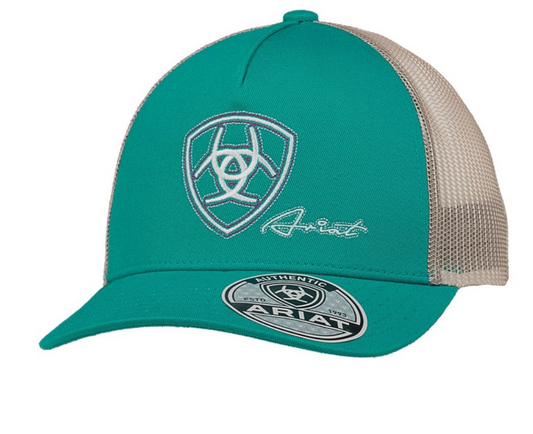 A30008853 Ariat Women's Shield Logo Mesh Turquoise Snap back Cap