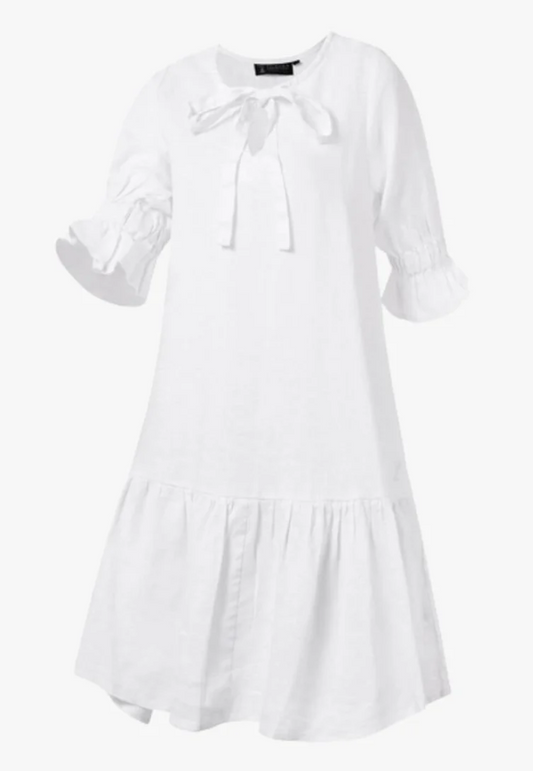 RMPC136.White Pilbara Tilly Linen Dress White