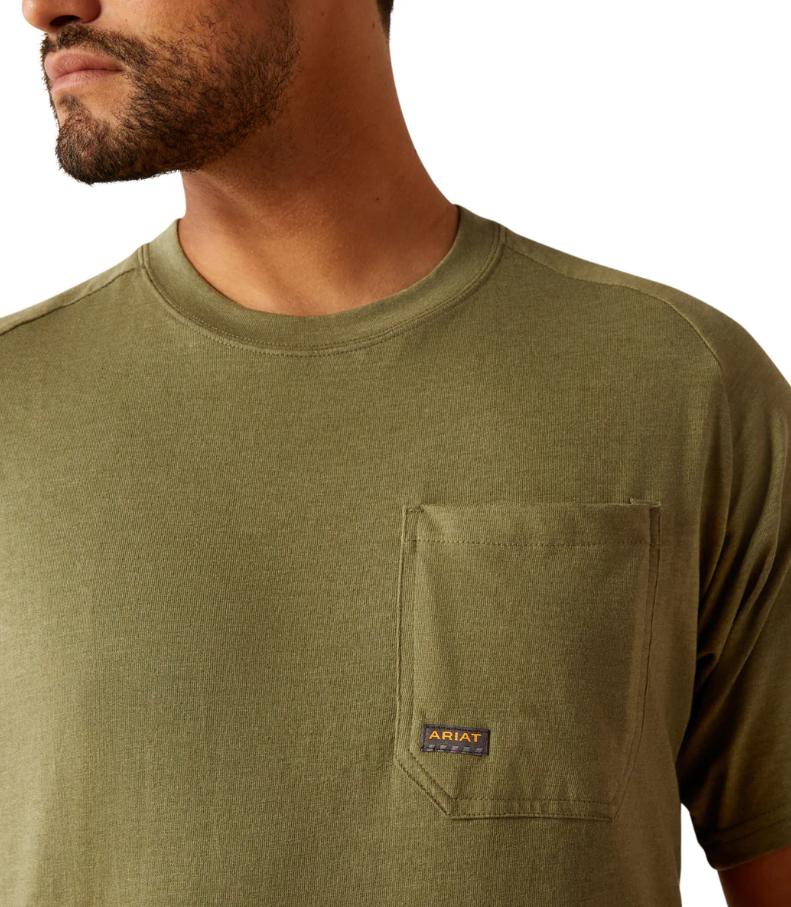 10054509 Ariat Men's Rebar Cotton Strong Buddy SS Tee Oil Green