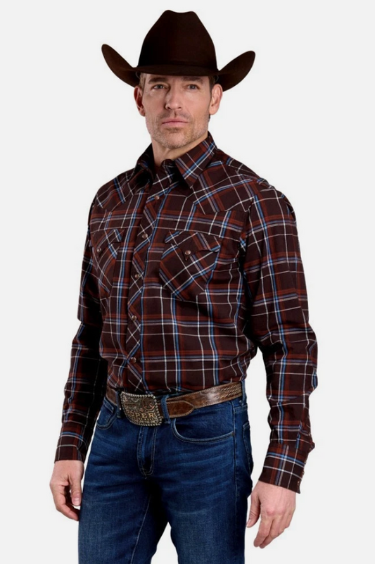03-001-0062-0709BR Roper Men's West made Collection LS Shirt Plaid Brown
