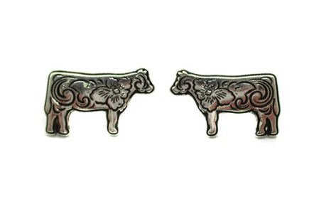 SE2701SB USA Western Etched Cow Earring