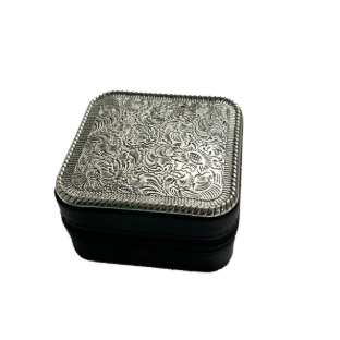 SJ0101SBBk USA Western Etched Metal Plate Jewelry Box Black